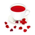White cup of red karkade tea art design stock vector illustration Royalty Free Stock Photo